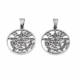 Non-Tarnish Religion 201 Stainless Steel Pendants, with Snap On Bails, Tetragrammaton Pentagram Wiccan Pendant, Flat Round, Stainless Steel Color, 27.5x24.5x1.5mm, Hole: 4x8mm(STAS-N095-080)