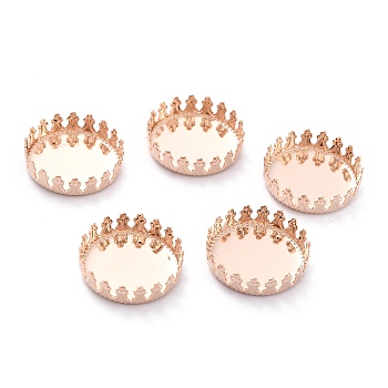 304 Stainless Steel Cabochon Settings, Lace Edge Bezel Cups, Flat Round, Rose Gold, 16x4mm Tray: 15mm