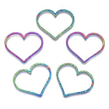 Rack Plating Rainbow Color 304 Stainless Steel Linking Rings, Cadmium Free & Nickel Free & Lead Free, Heart, 22x25x2.5mm