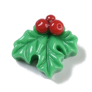Opaque Christmas Theme Resin Cabochons, Leaf, 12.5x13x6.5mm