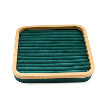 Velvet & Bamboo Jewelry Display Tray, Jewelry Organizer Holder for Necklace Rings Pendants Storage, Square, Green, 30x30x4.5cm