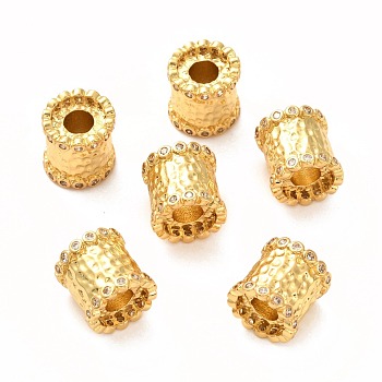 Brass Micro Pave Clear Cubic Zirconia European Beads, Long-Lasting Plated, Large Hole Bead, Column, Real 18K Gold Plated, 10x10mm, Hole: 4mm