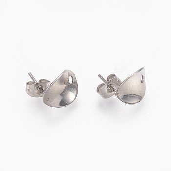 304 Stainless Steel Stud Earring Findings, with Loop, Ear Nuts/Earring Backs, Oval, Stainless Steel Color, 11.5x8.5x1.5mm, Hole: 1.8mm, Pin: 0.8mm