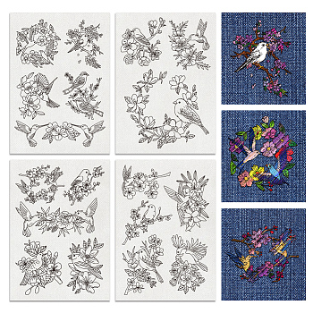 4 Sheets 11.6x8.2 Inch Stick and Stitch Embroidery Patterns, Non-woven Fabrics Water Soluble Embroidery Stabilizers, Flower, 297x210mmm