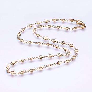304 Stainless Steel Chain Necklaces, with Lobster Claw Clasps, Ion Plating (IP), Heart, Golden, 17.7  inch~17.9 inch(45~45.5cm)