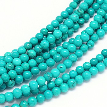 Natural Howlite Round Bead Strands, Dyed & Heated, Medium Turquoise, 4mm, Hole: 1mm, about 101pcs/strand, 15.55 inch