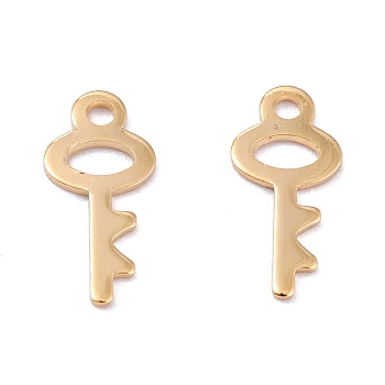 201 Stainless Steel Charms, Laser Cut, Key, Real 18k Gold Plated, 14x6x0.8mm, Hole: 1.4mm