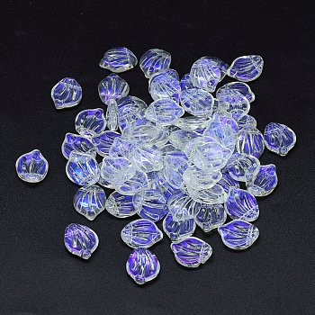 Transparent Glass Charms, Shell Shaped Petal, AB Color, Medium Slate Blue, 15x12x4mm, Hole: 1mm