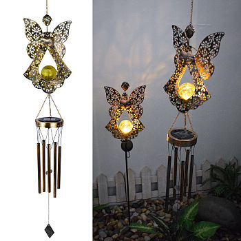 Iron Wind Chime with Solar Lights, for Garden Decorations, Angel & Fairy, 200x100mm