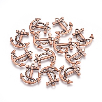 Tibetan Style Alloy Pendants, Cadmium Free & Nickel Free & Lead Free, Anchor, Red Copper, 23.5x21x3mm, Hole: 2.5mm