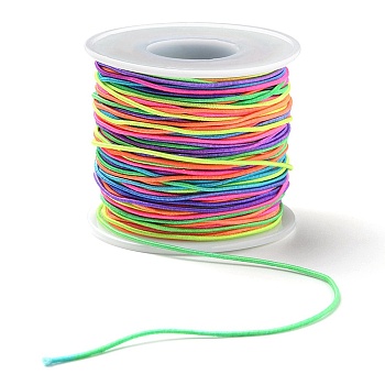 Round Segment Dyed Polyester Elastic Cord, with Spool, Colorful, 1mm, about 54.68 Yards(50m)/Roll