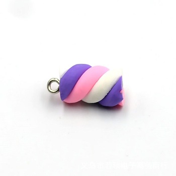 Handmade Polymer Clay Pendants, with Platinum Tone Iron Finding, Marshmallow, Pink, 18x10mm