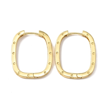 Brass Oval with Polka Dot Hoop Earrings for Woman, Real 18K Gold Plated, 30x24x3mm, Pin: 1mm