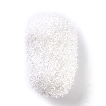 Polyester Crochet Yarn, Sparkling Scrubby Yarn, for Dish Scrubbies, Dishcloth, Decorating Crafts Knitting, White, 10~13x0.5mm, 218.72 yard(200m)/roll