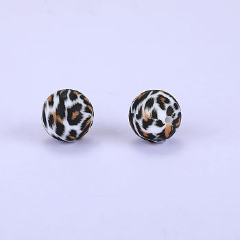 Printed Round Silicone Focal Beads, Black, 15x15mm, Hole: 2mm