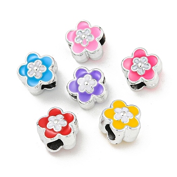 CCB Plastic European Beads, Large Hole Beads, with Enamel, Flower, Mixed Color, 10x10.5x8mm, Hole: 4mm