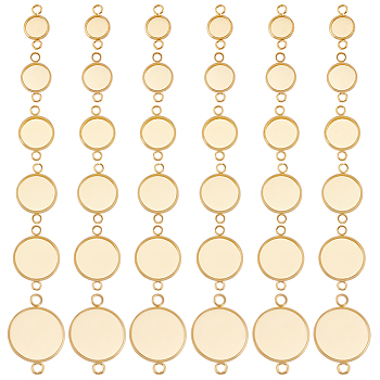 48Pcs 6 Style 304 Stainless Steel Cabochon Connector Settings, Plain Edge Bezel Cups, Flat Round Links, Real 18K Gold Plated, Tray: 10~20mm, 17.5~31.5x10~22x2mm, Hole: 2~3mm, 8pcs/style