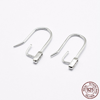 Rhodium Plated 925 Sterling Silver Earring Hooks, with Cubic Zirconia, Platinum, 16x12x2mm, 24 Gauge, Pin: 0.5mm and 0.6mm
