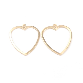 Brass Pendants, Long-Lasting Plated, Heart, Real 24K Gold Plated, 26x22x1mm, Hole: 1.4mm