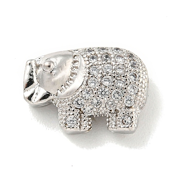 Brass Micro Pave Clear Cubic Zirconia Beads, Elephant, Platinum, 9x12.5x5mm, Hole: 1.4mm