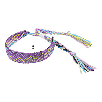 Cotton Braided Wave Pattern Cord Bracelet, Ethnic Tribal Adjustable Brazilian Bracelet for Women, Medium Purple, 5-1/2~10-5/8 inch(14~27cm)