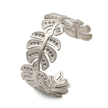 304 Stainless Steel Cuff Bangle, Monstera Leaf Bangle, Stainless Steel Color, Inner Diameter: 2-3/8 inch(6.1cm), 30mm, Fit for 2mm Rhinestone