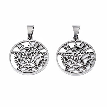 Religion 201 Stainless Steel Pendants, with Snap On Bails, Tetragrammaton Pentagram Wiccan Pendant, Flat Round, Stainless Steel Color, 27.5x24.5x1.5mm, Hole: 4x8mm