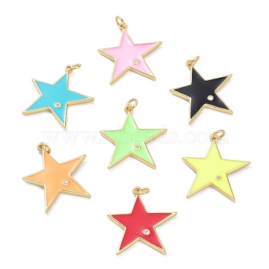 Real 18K Gold Plated Mixed Color Star Brass+Cubic Zirconia+Enamel Pendants