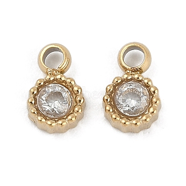 Real 18K Gold Plated Clear Flat Round Stainless Steel+Cubic Zirconia Charms