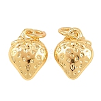 Brass Charms, Strawberry Charms, Lead Free & Cadmium Free, Rack Plating, Long-Lasting Plated, Real 18K Gold Plated, 10.5x8x4mm, Jump Ring: 4x0.8mm, Inner Diameter: 2.5mm(KK-F927-04G)