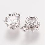 Brass Rhinestone Charms, Cadmium Free & Lead Free, Flat Round, Platinum, 8.5x5.5x4mm, Hole: 0.5mm(RB-E507-02P)
