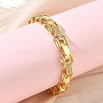 Clear Cubic Zirconia Rectangle Link Chains Bracelet, Brass Jewelry for Women, Cadmium Free & Lead Free, Long-Lasting Plated, Rack Plating, Real 18K Gold Plated, 8.35 inch(21.2cm)(BJEW-G773-03G)