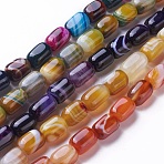 Natural Dyed Striped Agate/Banded Agate Beads Strands, Cuboid, Mixed Color, 14~18x10~11x10~11mm, Hole: 1.5mm, about 25pcs/strand, 15.1 inch(38.5cm)(G-G775-B-M)