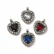 304 Stainless Steel Cubic Zirconia Pendants, with Rhinestone, Heart Charms, Mixed Color, 12.5x10x3.5mm, Hole: 1.8mm(STAS-A076-02P)