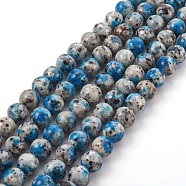 Natural K2 Stone/Raindrop Azurite Beads Strands, Dyed, Round, 6mm, Hole: 1mm, about 59~62pcs/strand, 15.2 inch(38.5cm)(G-F587-04-6mm)