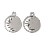 304 Stainless Steel Charms, Laser Cut, Flat Round with Sun Charm, Stainless Steel Color, 14.5x12x1mm, Hole: 1.5mm(STAS-J042-16P)