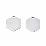 201 Stainless Steel Pendants, Hexagon, Stainless Steel Color, 16x14x2mm, Hole: 2mm(STAS-N095-075)