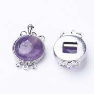 Natural Amethyst Box Clasps, with Brass Finding, Flat Round, Platinum, 26.5x17.5x8~9mm, Hole: 1mm(G-E427-06P)
