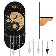 CRASPIRE 1 Set Hanging Wooden Display Shelf, 1Pc Iron Screws & 1Pc Iron Small Triangle Hangers, 3Pcs 3 Styles Opalite & Natural Blue Goldstone & Rose Quartz Hexagonal Pointed Dowsing Pendulums, Yin Yang Pattern, 21~240x3.5~215x2.5~4mm(DIY-CP0008-65B)