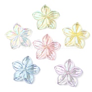UV Plating Acrylic Beads, Iridescent, Flower, Mixed Color, 36x38x6.5mm, Hole: 1.5mm(OACR-K005-19)