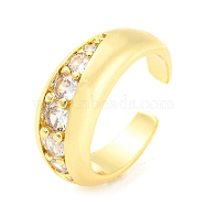 Brass Open Cuff Rings, with Clear Cubic Zirconia, Lead Free & Cadmium Free, Real 18K Gold Plated, Inner Diameter: 16.8mm(RJEW-Q781-08G)