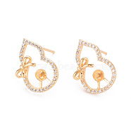 Brass Micro Pave Clear Cubic Zirconia Earring Findings, for Half Drilled Beads, Nickel Free, Gourd, Real 18K Gold Plated, 18x12.5mm, Pin: 0.8mm, Pin: 0.8mm(for Half Drilled Beads)(KK-T062-226G-NF)