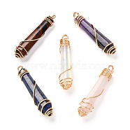 Natural & Synthetic Gemstone Pendants, with Real 18K Gold Plated Eco-Friendly Copper Wire, Bullet, 55~57x12~13x12~13mm, Hole: 4mm(PALLOY-JF00909)