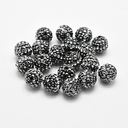 Handmade Polymer Clay Rhinestone Beads, Round, Crystal & Hematite, 10mm, Hole: 1.5mm(RB-L030-20A-10mm)