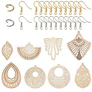 DIY Earring Making, with Wood Big Pendants, 304 Stainless Steel Jump Rings and Brass Earring Hooks, Mixed Shapes, BurlyWood, 61x50x3mm, Hole: 1.8mm(DIY-TA0001-73)