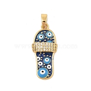 Brass Micro Pave Cubic Zirconia Pendants, with Enamel, Shoe Charms, Real 18K Gold Plated, Midnight Blue, 24.5x11x5mm, Hole: 5x3mm(KK-R100-10G-01)