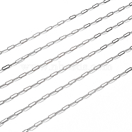 Brass Paperclip Chains, Drawn Elongated Cable Chains, Soldered, with Spool, Long-Lasting Plated, Platinum, 7.5x3x0.5mm, about 32.81 Feet(10m)/roll(CHC-T008-07P)