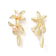 Natural Pearl Pendants, Flower Charms with Leaf, with Brass Findings, Real 14K Gold Plated, 29.5x11.5x8.5mm, Hole: 1.5mm(KK-I697-41G)