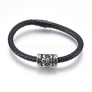 Men's Braided Leather Cord Bracelets, with Stainless Steel Findings and Magnetic Clasps, Column, 8-3/8 inch(21.3cm), 6mm(BJEW-JB03917)