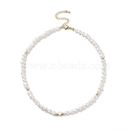 Natural Pearl & Brass Heart Beaded Necklace for Women, Golden, 16.06 inch(40.8m)(NJEW-JN04106-01)
